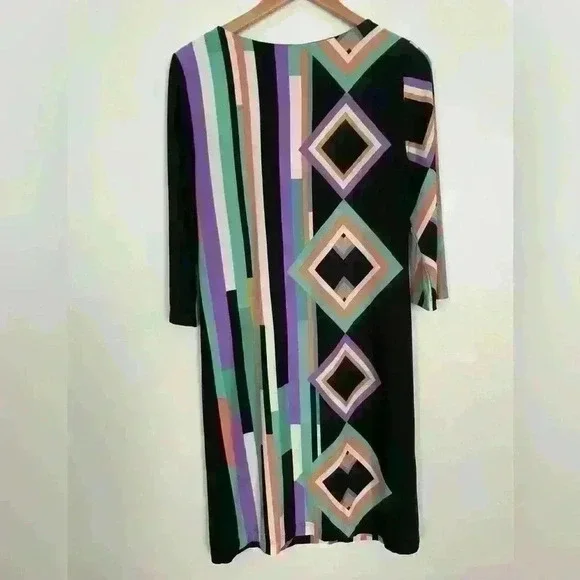 Gabby Skye Womens Midi Dress Long Sleeve Striped Print Colorful Size 10 keyhole - Picture 3 of 8